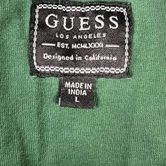 Men’s Green Guess Long-Sleeve Logo Tee L – Excellent Condition - Picture 3 of 10